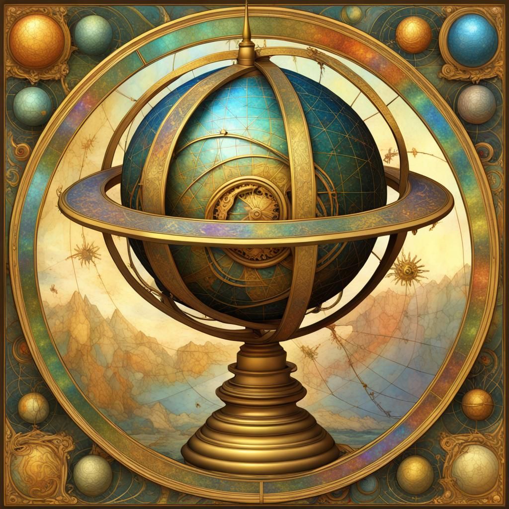 Magical Armillary Sphere with Dragons in Art Nouveau