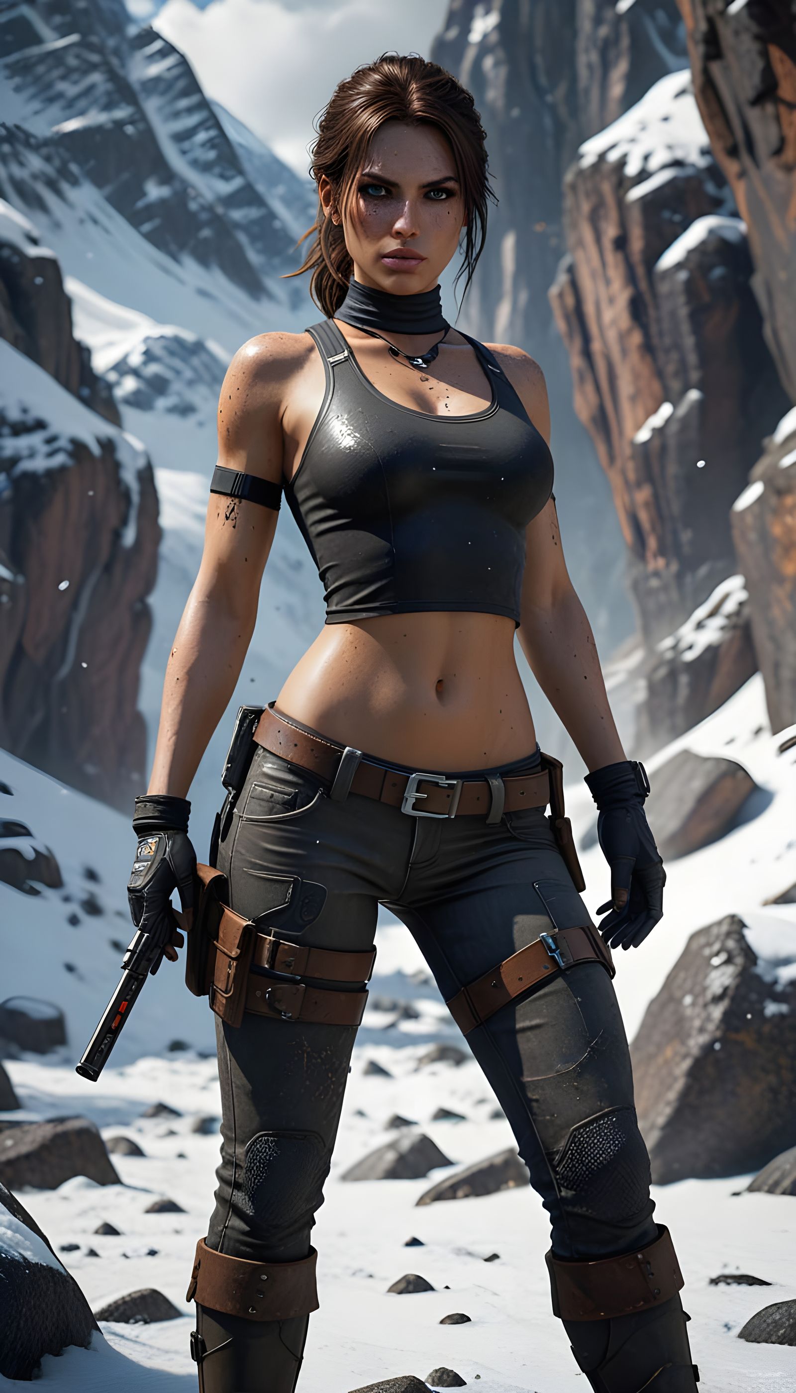 Lara Croft in Stunning Snowy Fantasy Portrait