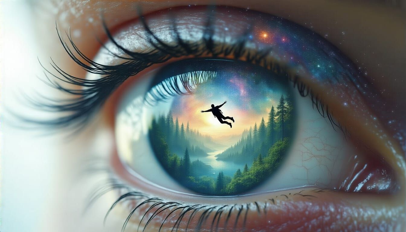 Surreal Eye Portal: A Skydiver's Journey into the Cosmos