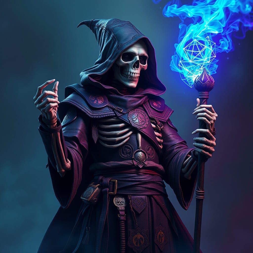 Majestic Skeletal Sorcerer Unleashes Dark Magic