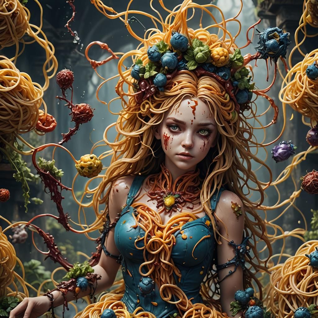 Spaghetti Nymph: Detailed Fantasy Concept Art