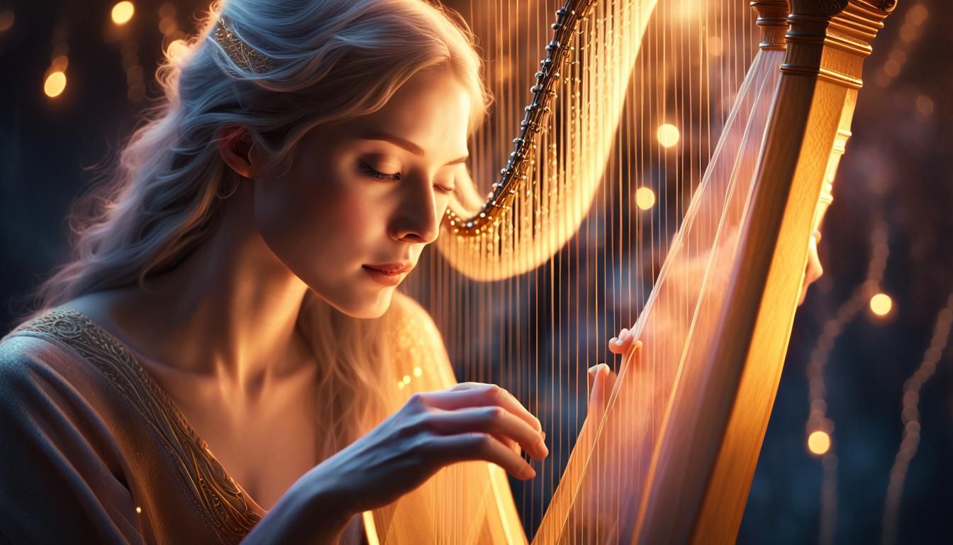 Mystical Harpist Portrait in Hyper-Realistic Digital Art
