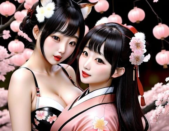 Two Women Enjoying Drinks in Japan, Manga Style