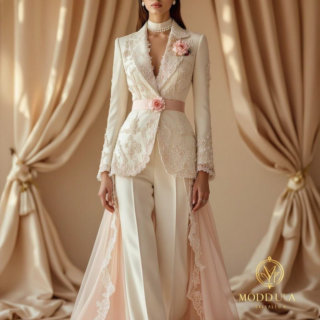 Haute Couture Fashion: Faceless Model in Silk Suit