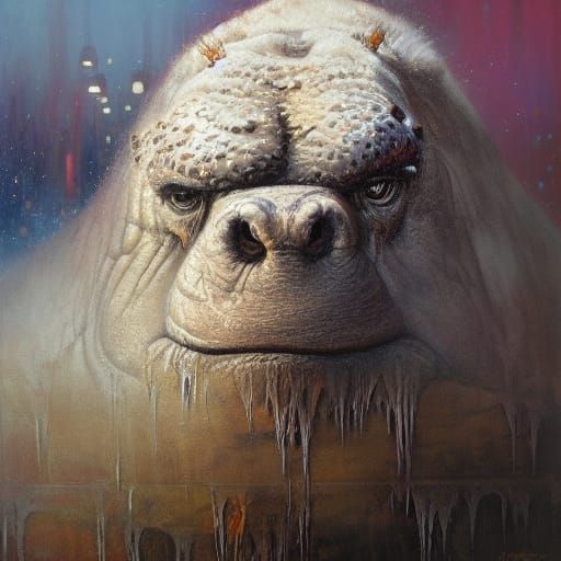 Surreal Mummy Yeti Hippo Hybrid in Oil