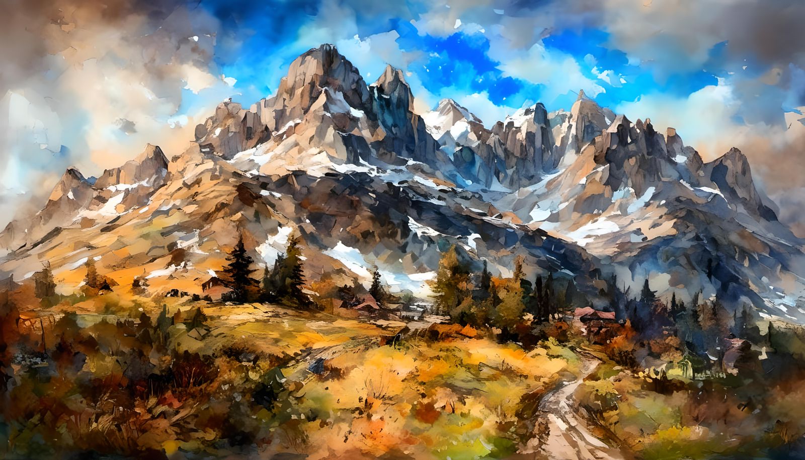 Vibrant Landscape Painting in Watercolor Style