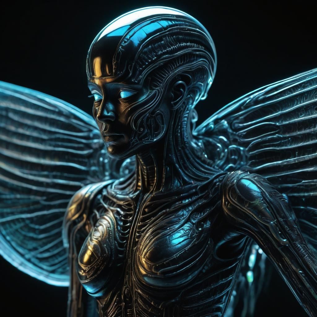 Bioluminescent Biometric Creature in Flight: Concept Art