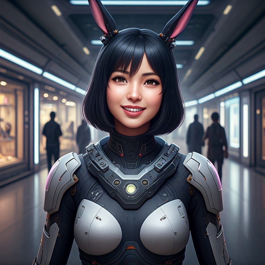Anime-Inspired Woman Explores Futuristic Orbital Base with W...