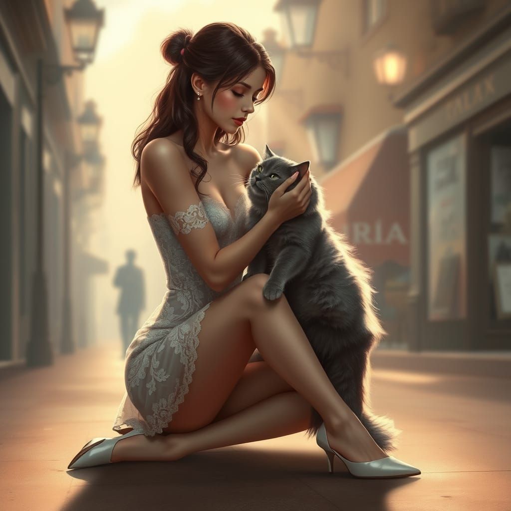 Modern Pin-Up 3/4 Portrait of elegant slender girl with