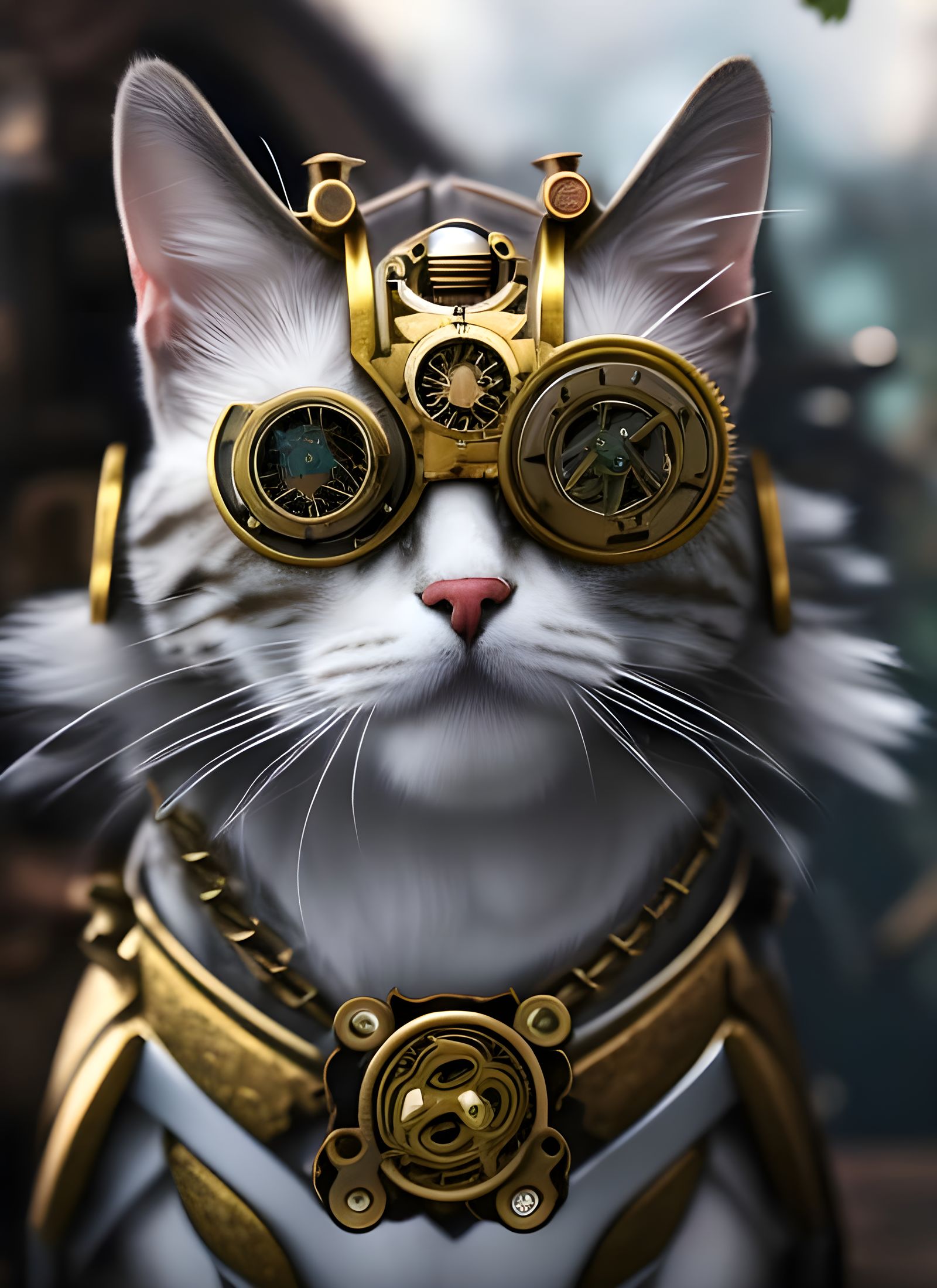 Steampunk Cat Warrior in Golden Armor