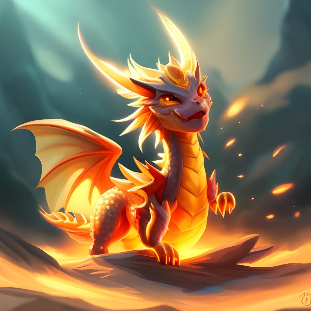 Cute Fantasy Dragon with Shiny Feathers