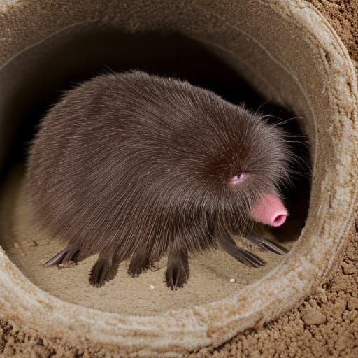 Photorealistic Star-Nosed Mole in Tunnel