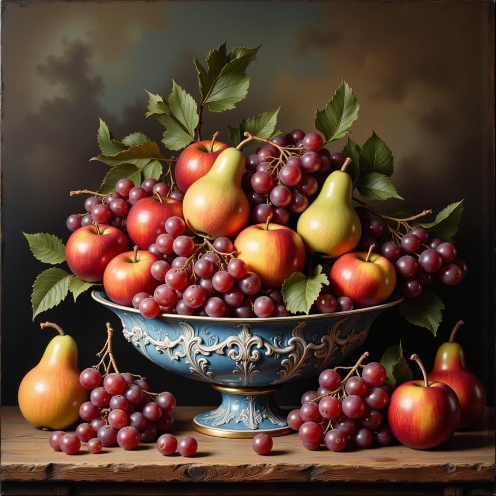 Oil Painting Still Life of Fruit in Soft Focus