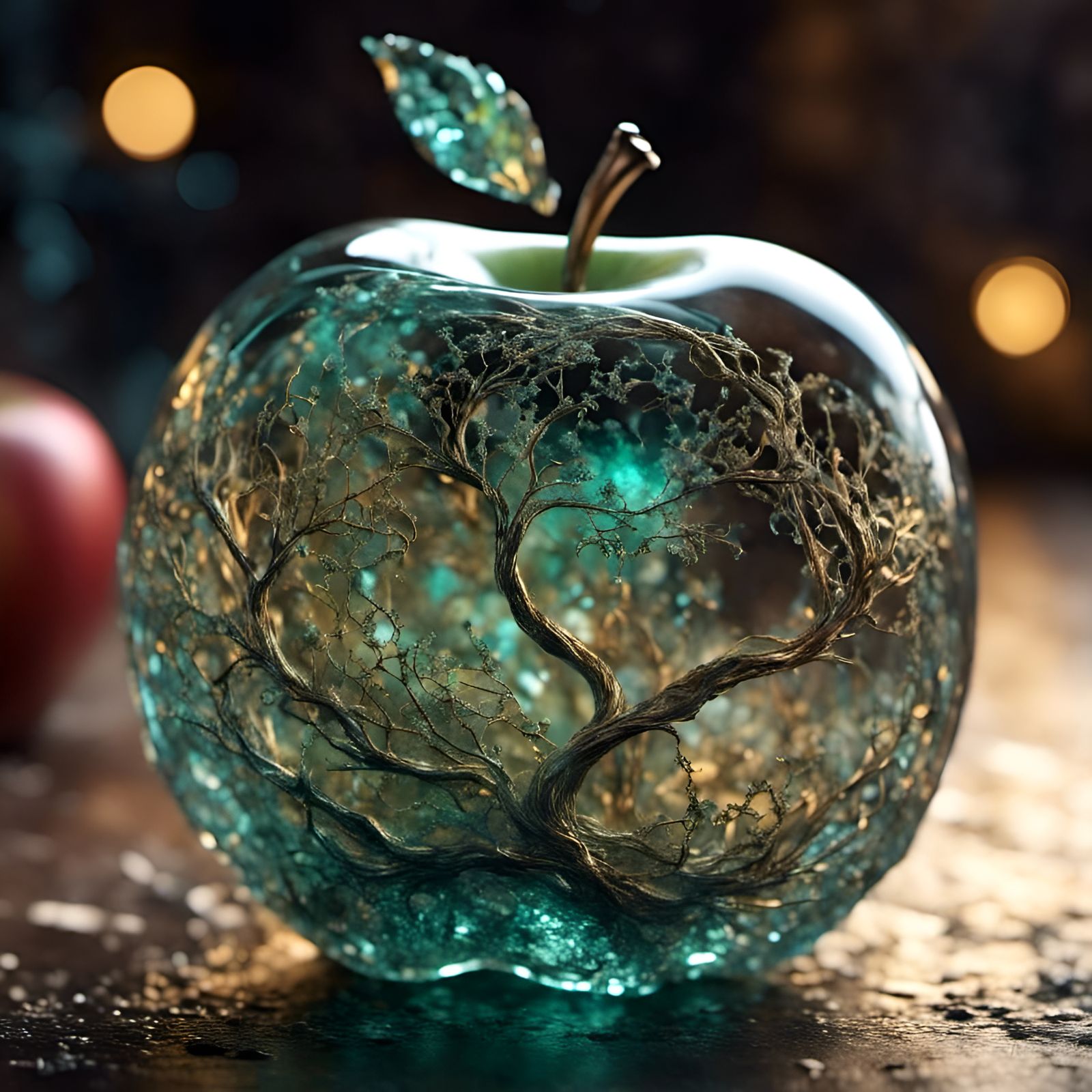 Enchanted Glowing Glass Apple with Filigree