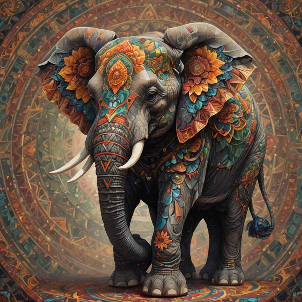 Fractal Elephant: Cubist, Geometric, Maximalist Art