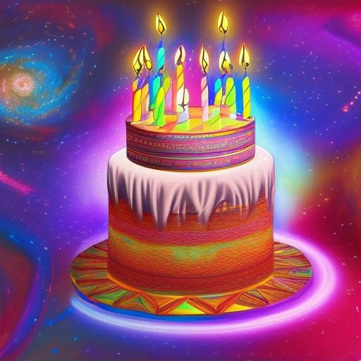 Vibrant Birthday Cake in Astral Cosmic Style
