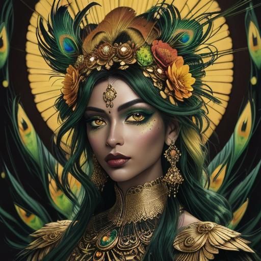 Golden Woman Portrait in Comic Book Style