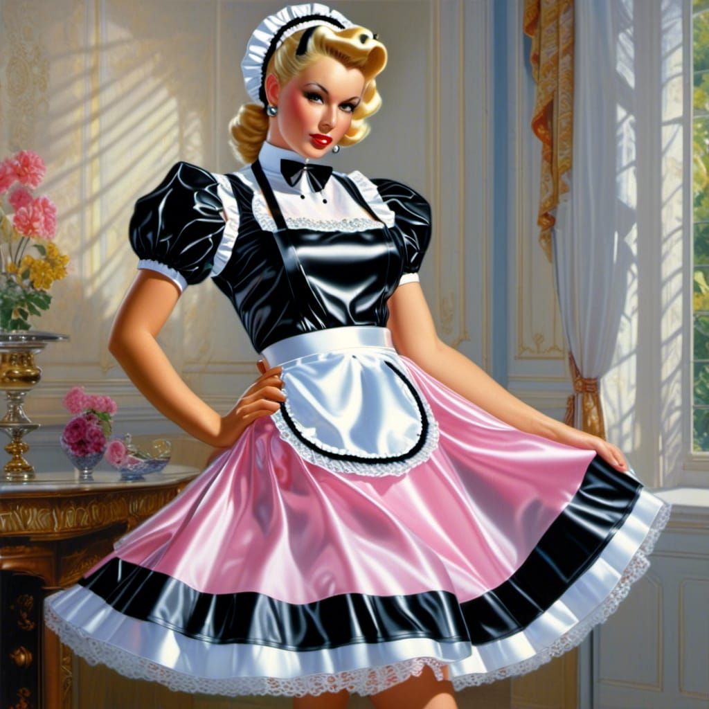 Woman in See-Through Latex French Maid Outfit