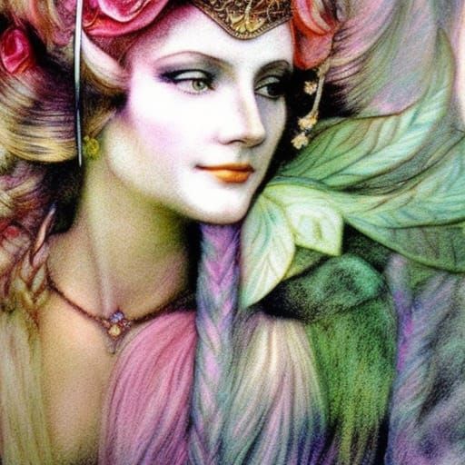 Valkyrie in Art Nouveau Style as Pastel Drawing