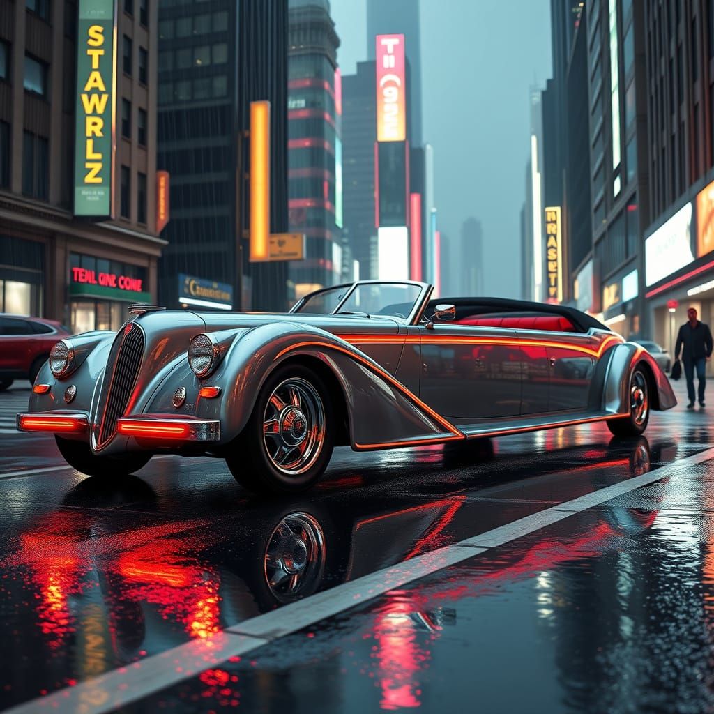 Cyberpunk Roadster Limo in Art Deco Style