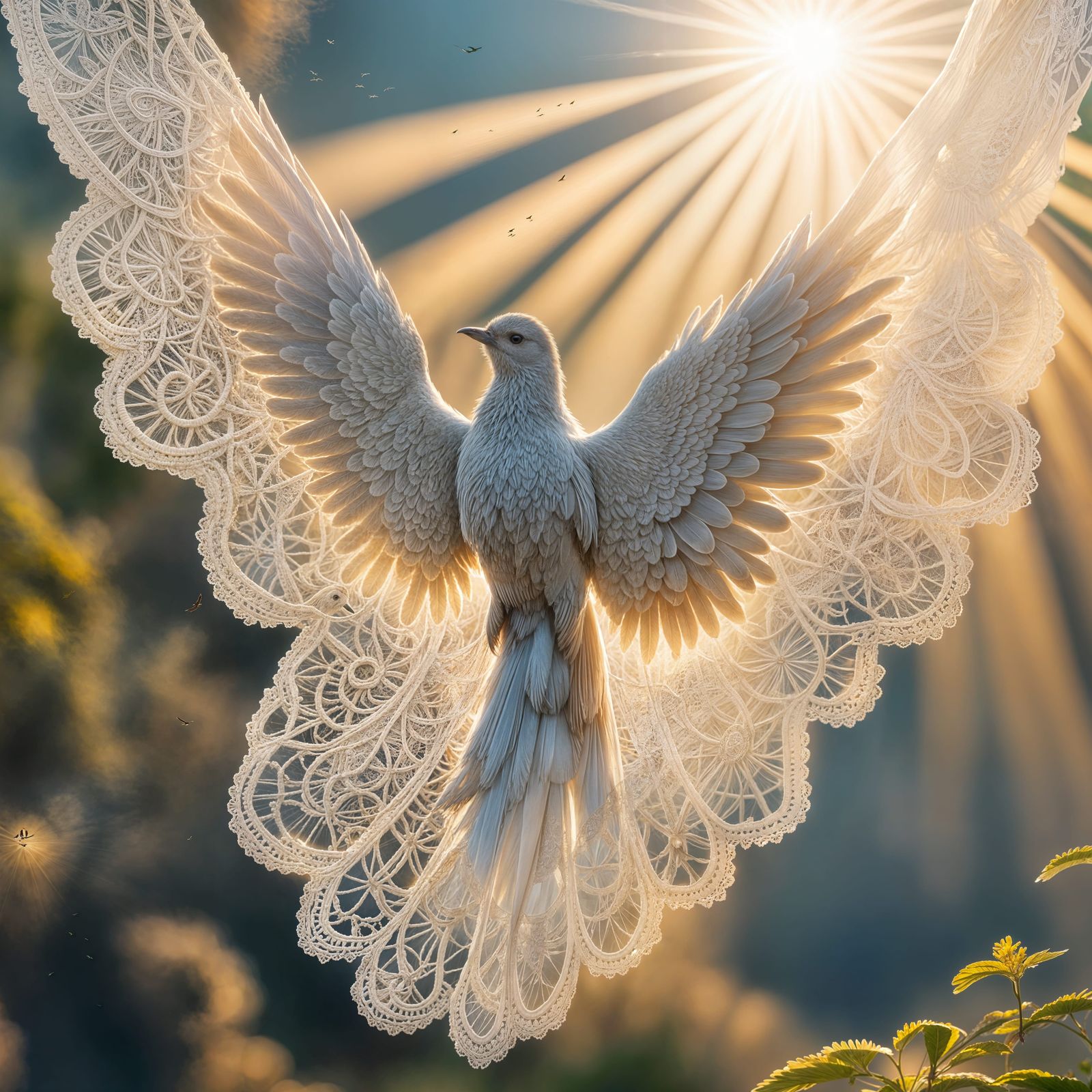 Intricate Lacewing Insects in Divine Sunshine