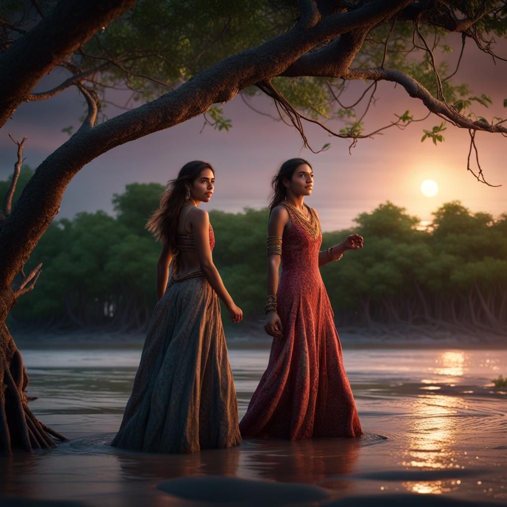 Girls Enjoying Beach Night in Indian Dress