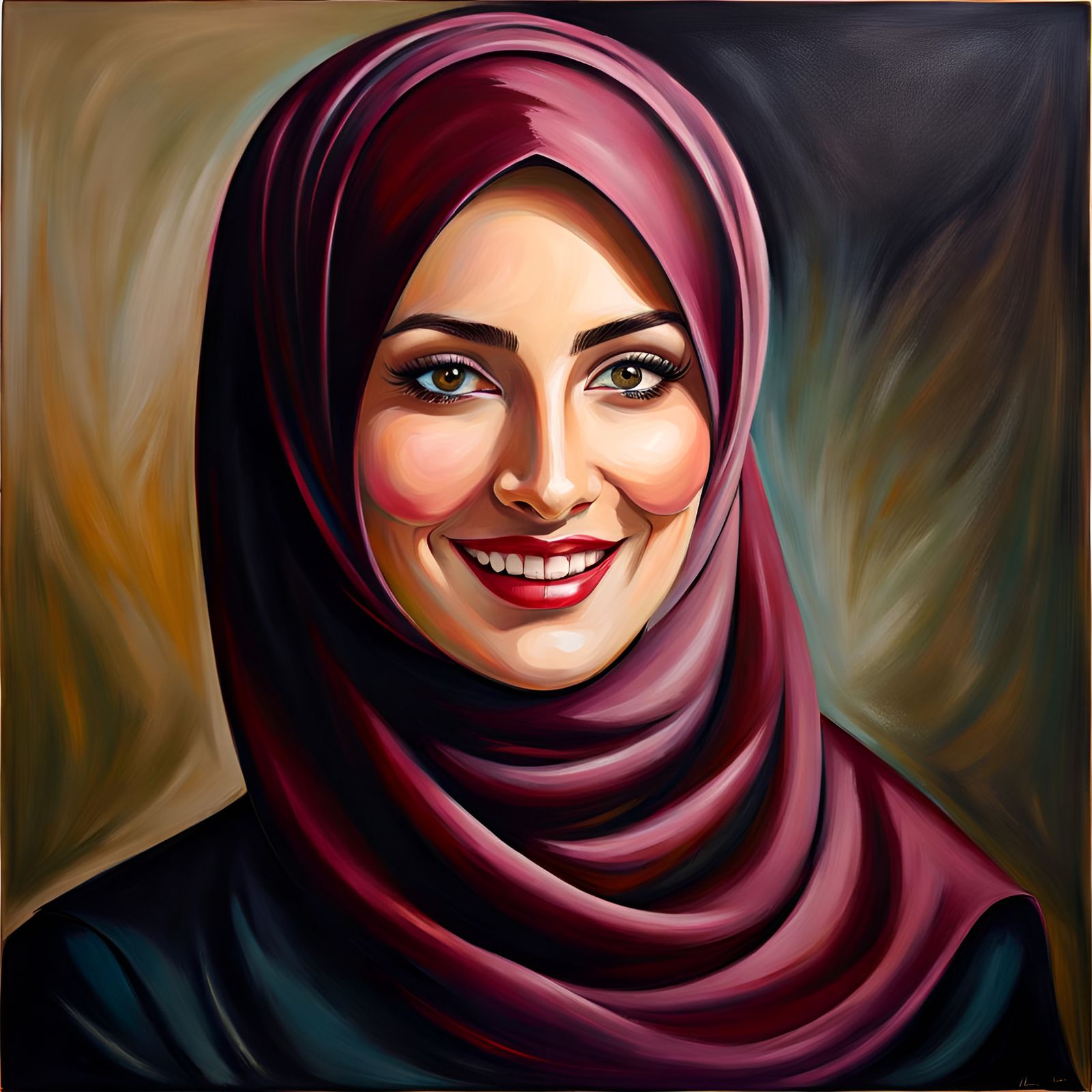 Elegant German Woman in Hijab: Detailed Oil Painting