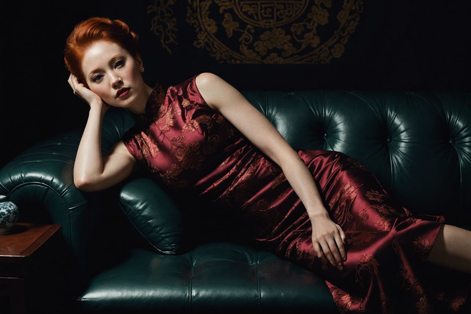 Redhead in Qipao: Chiaroscuro Art Photography