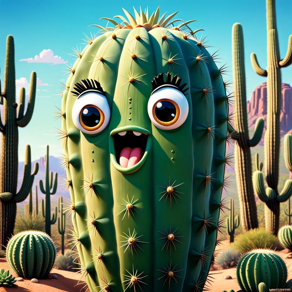 Cheerful Saguaro Cactus Illustration in 3D Digital Art