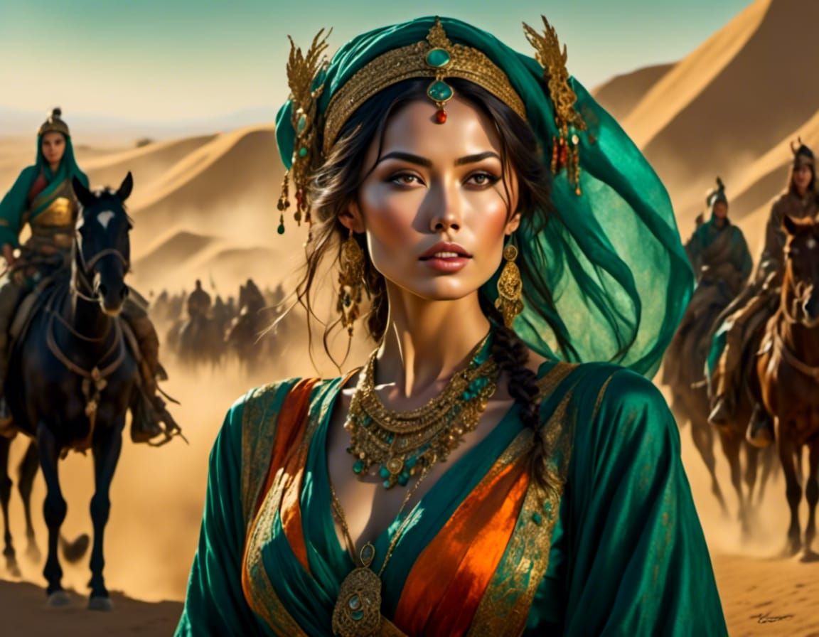 Mongol Princess Portrait in Golden Hour Sandstorm