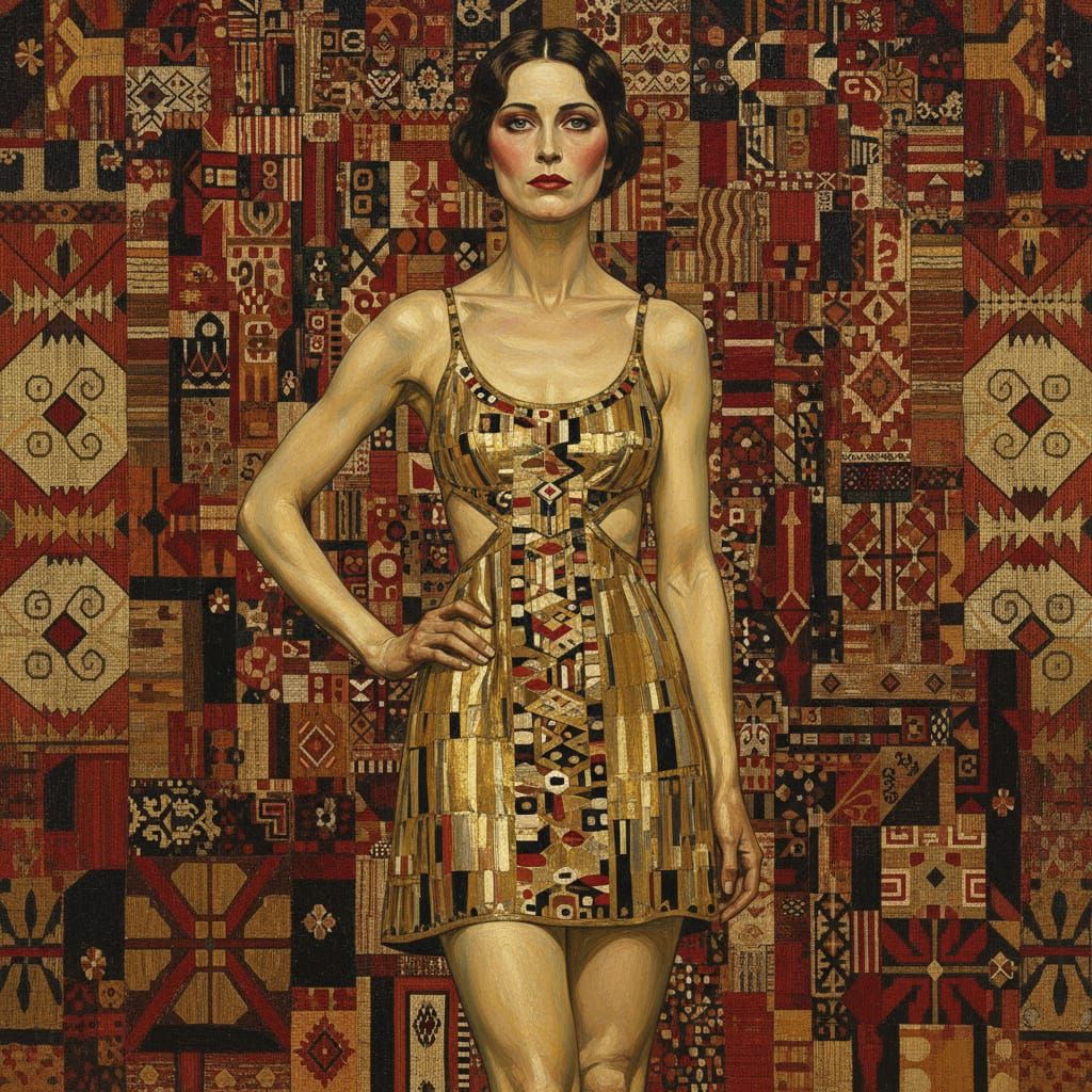 Gustav Klimt Inspired Cubist Portrait of a Woman