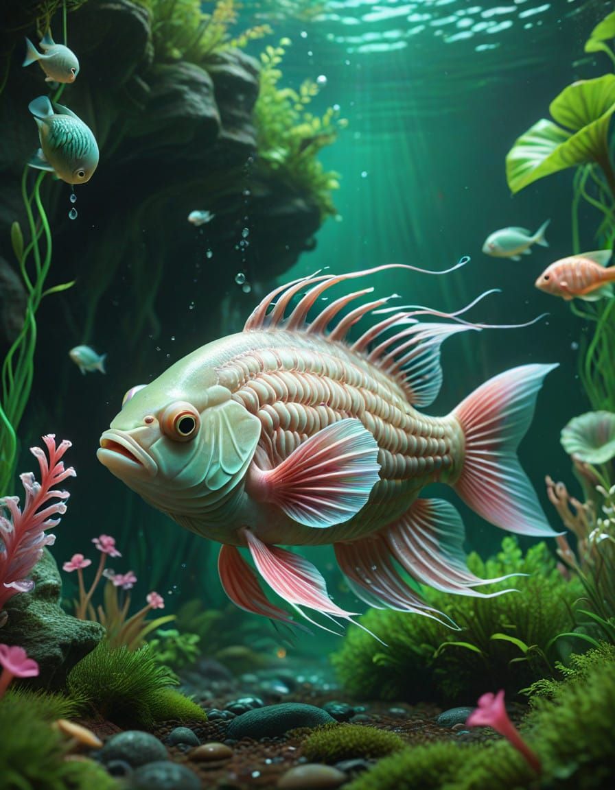 Fantastical Beige Arowana Fish in Deep Fantasy World
