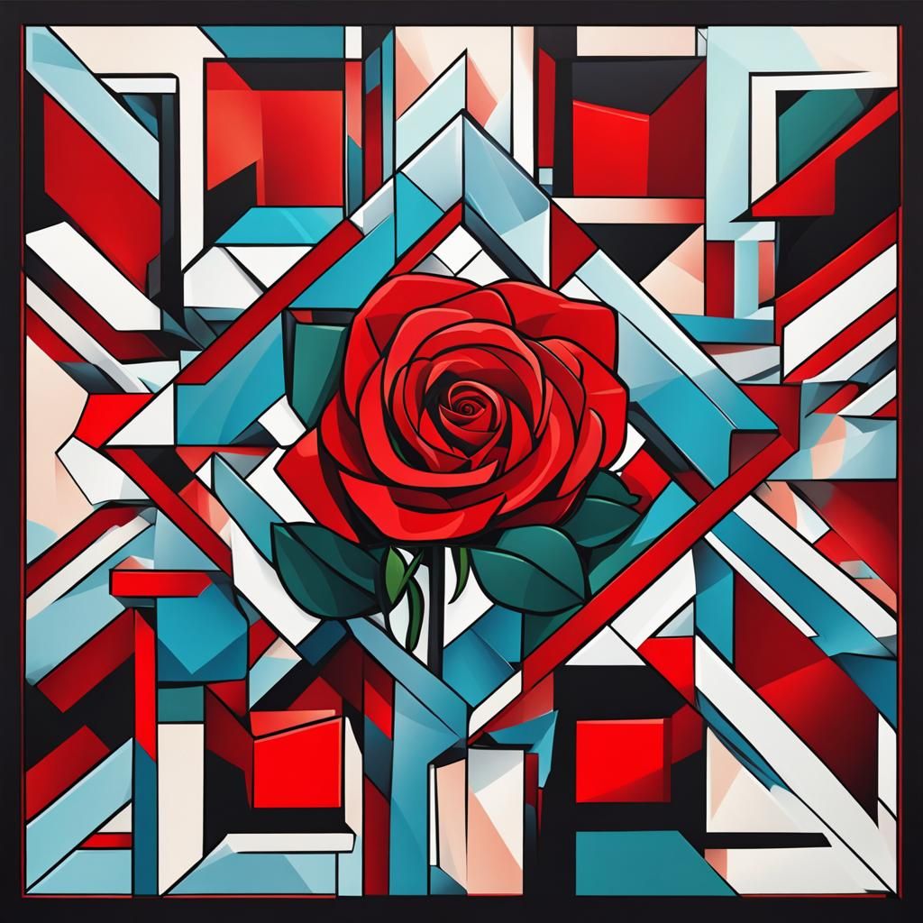 Red Rose: Cubist Art Deco Geometric Painting