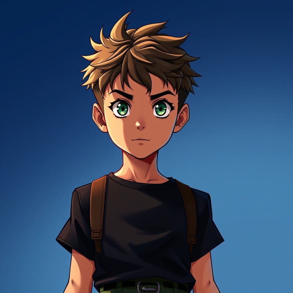 Heroic Boy in Deep Blue Background with Anime Art Style