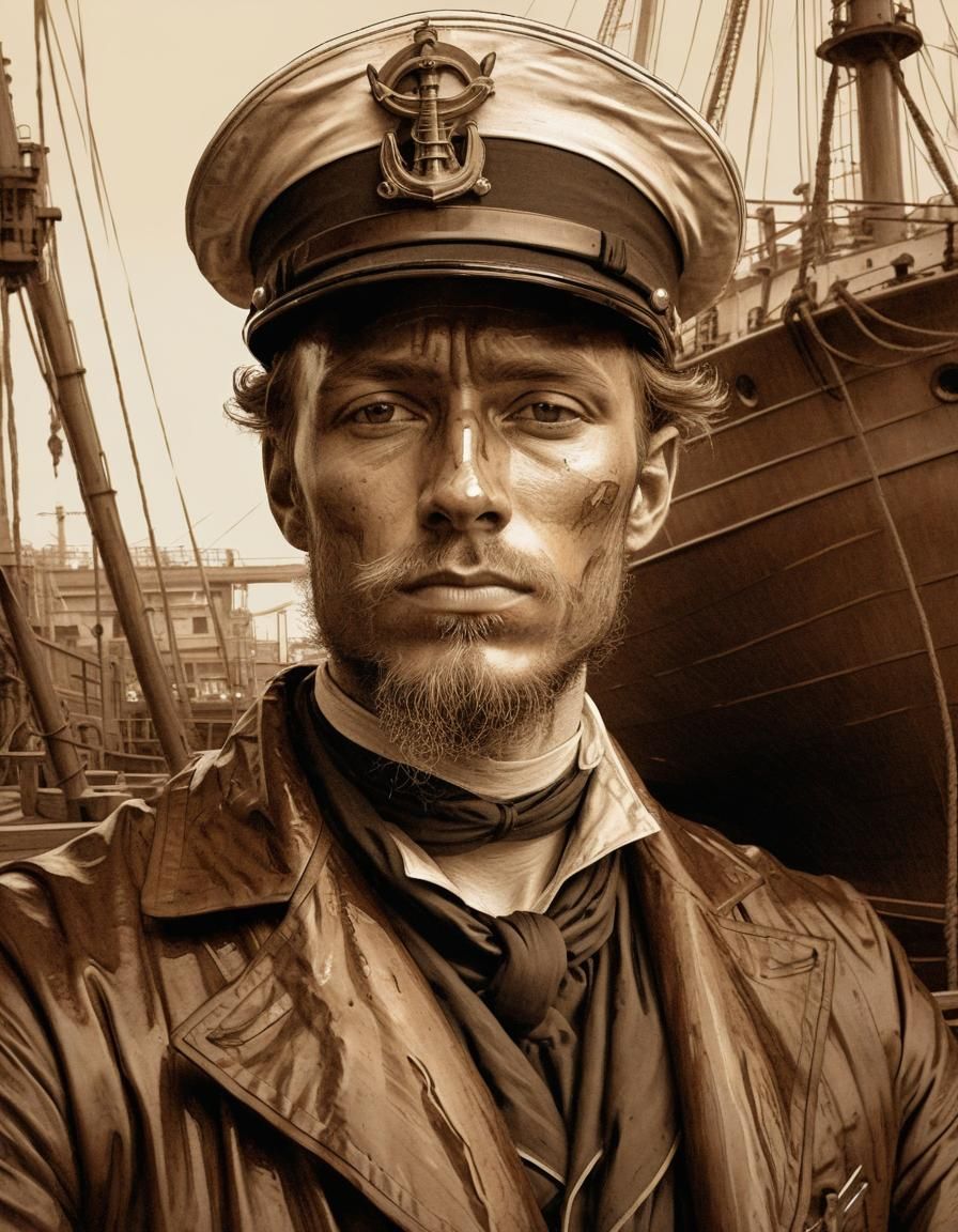 Monochromatic Sepia Sketch of Victorian Sailor