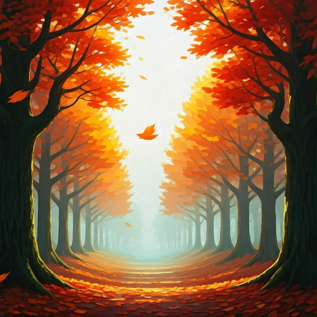 Impressionistic Autumn Leaves Falling in Soft Light