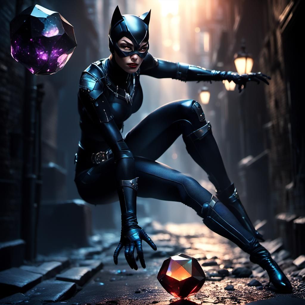 Catwoman in Misty Alley: Hyper-Realistic Digital Art