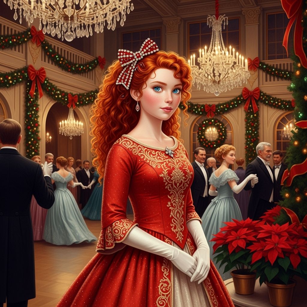 Christmas Princess Noelina at a Grand Ball in Oil Painting S...