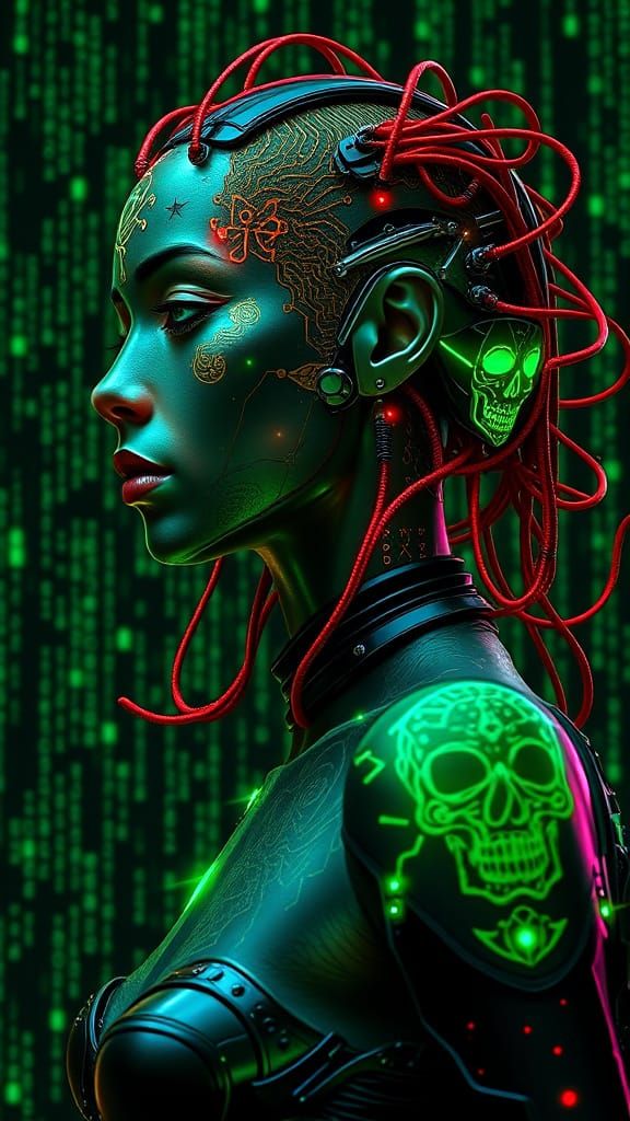 Cybernetic Oracle Goddess in Liquid Crystal Armor