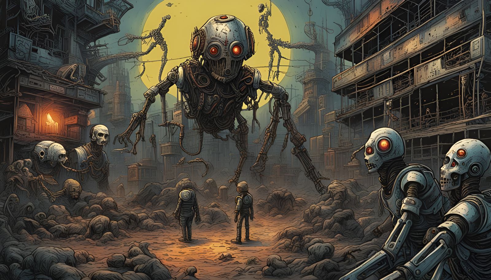 Creepy Sci-Fi Robots from Hell in Chaotic Line Art