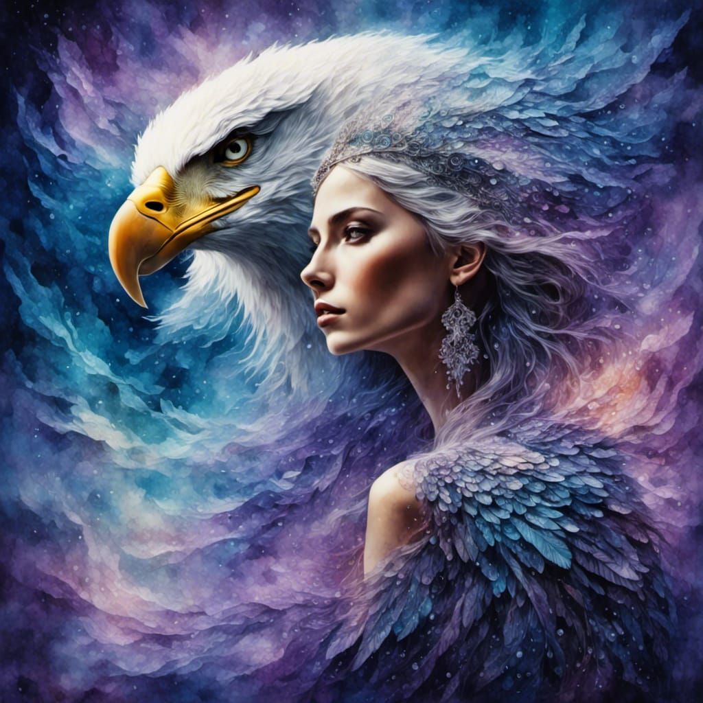 Surreal Eagle Transforms to Woman in Dreamy Art