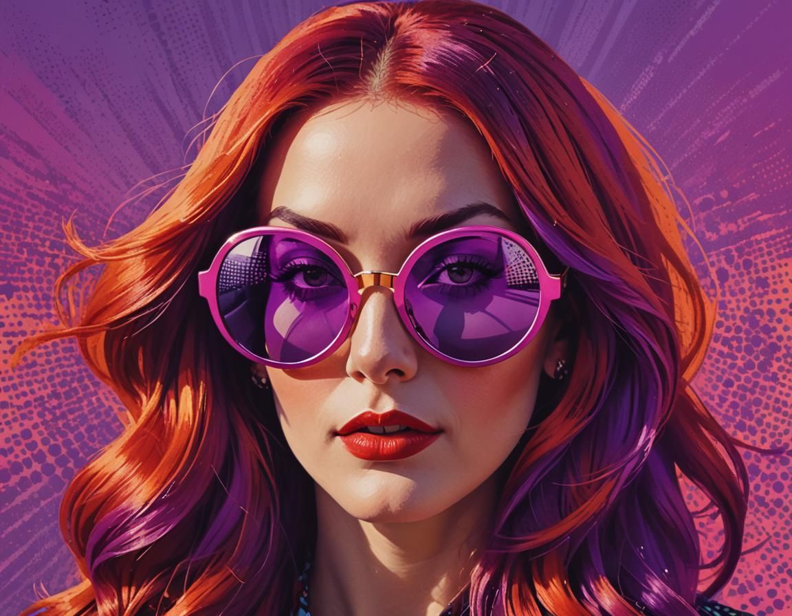 Pop Art 70s Woman with Mirror Sunglasses
