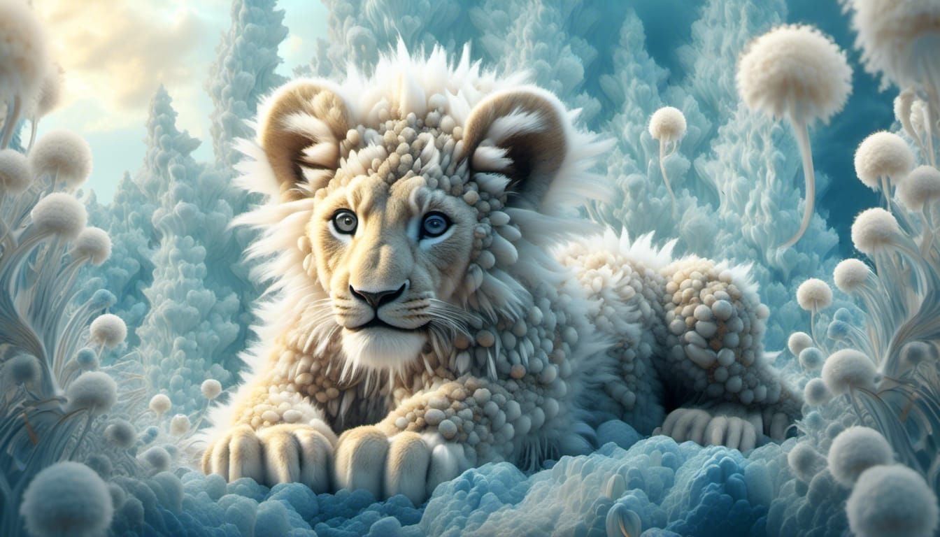 Fractal Dandelion Lion Cub in Digital Painting
