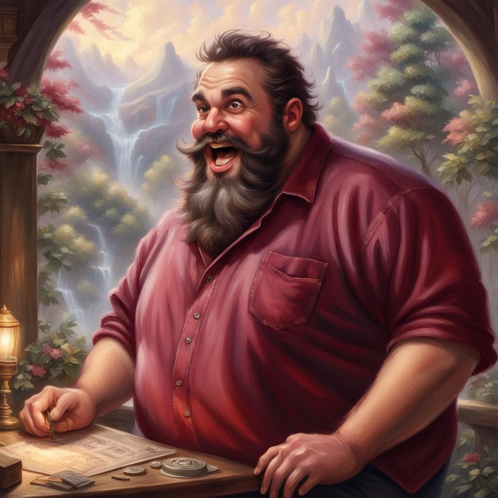 Happy Bearded Man Playing DND in Ethereal Style