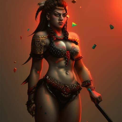 Dynamic Female Orc Barbarian in Detailed Digital Illustratio...