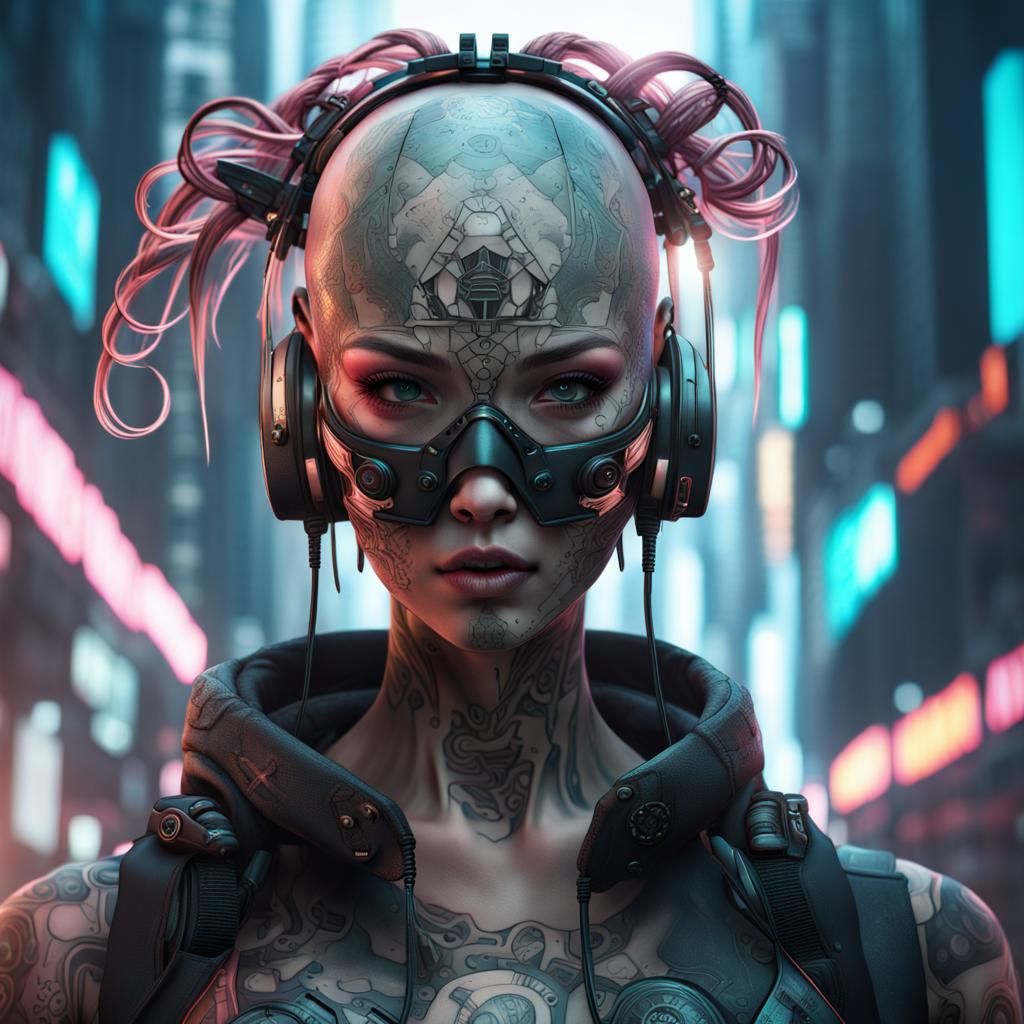 Cyberpunk Manga Girl with Borg Tattoos