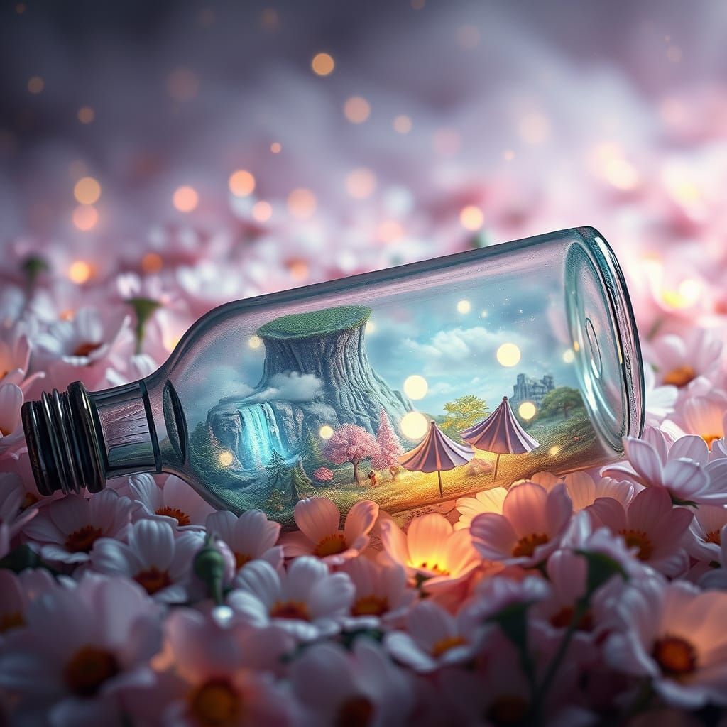 Magical Bottle Worlds in Ethereal Flower Bed
