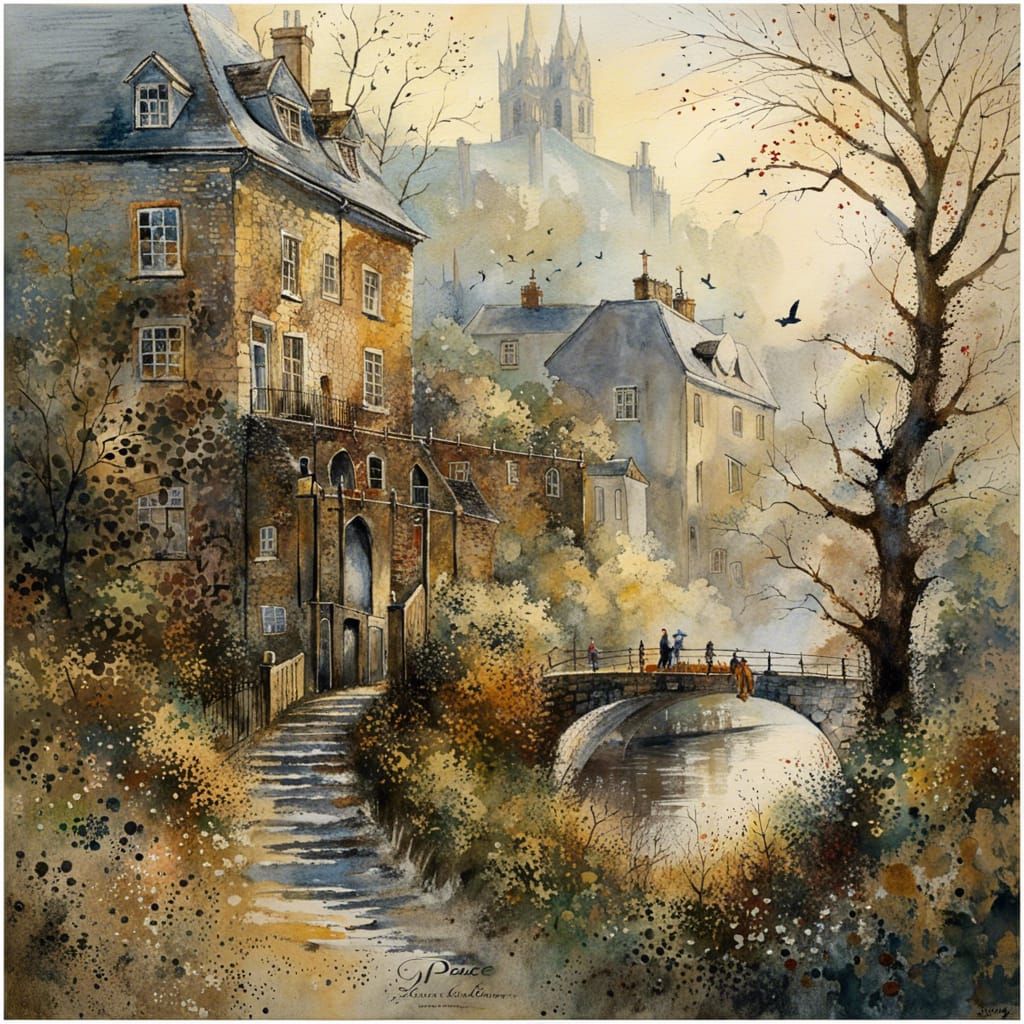 Intricate Watercolor Painting of Serene Peace