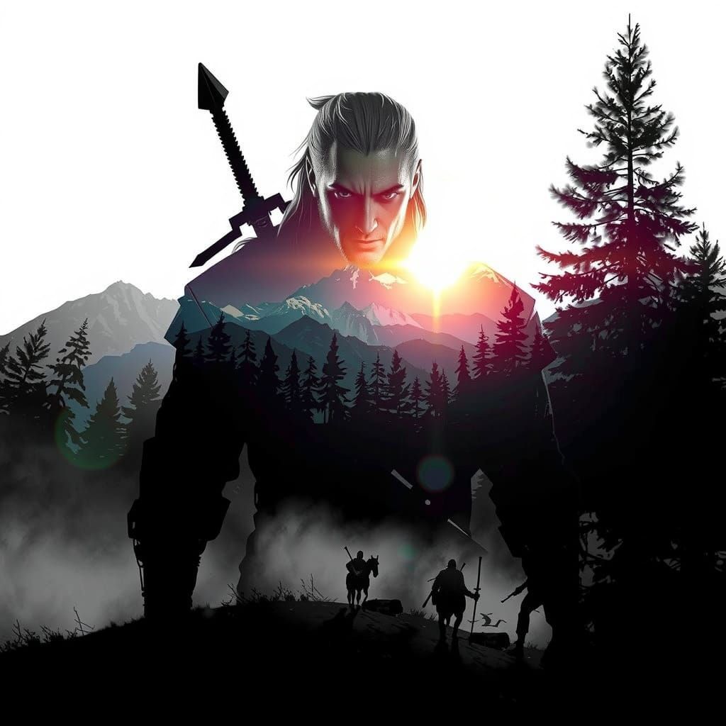 The Witcher Double Exposure Art in Vibrant Colors