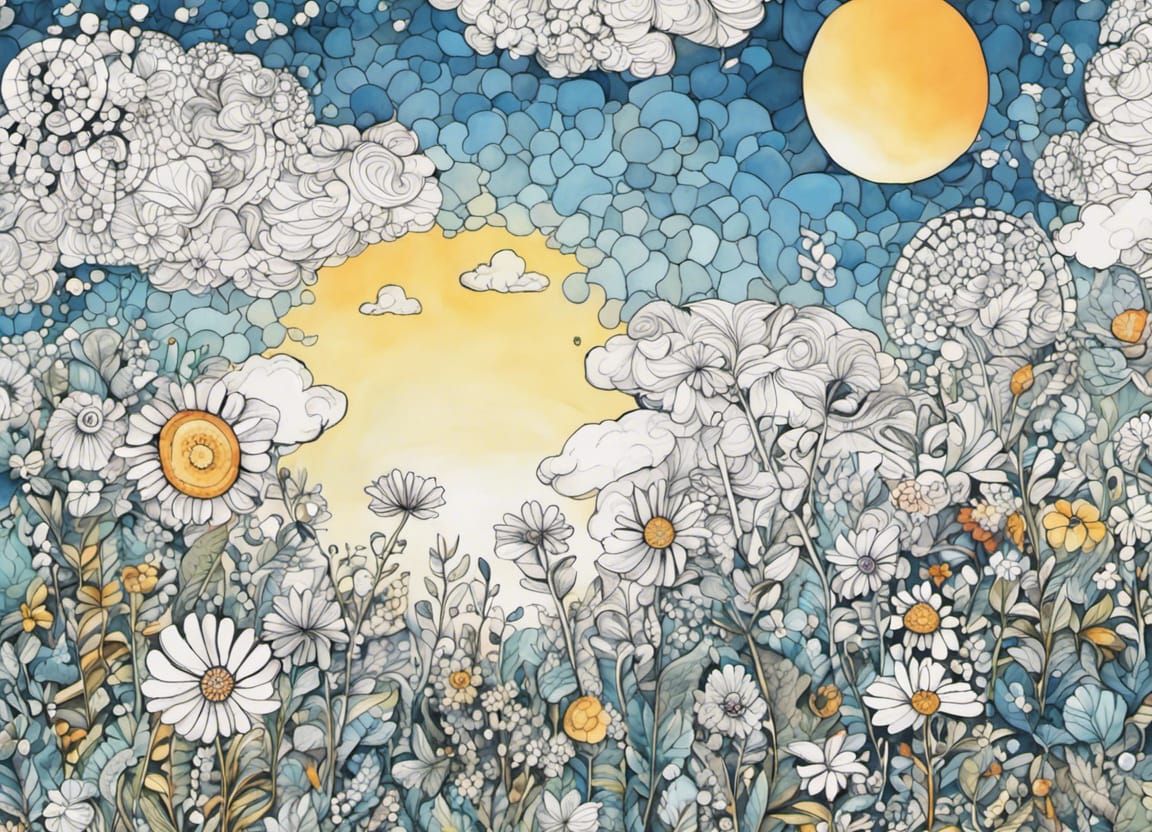 Eine kosmische Zentangle-Blumenwiese